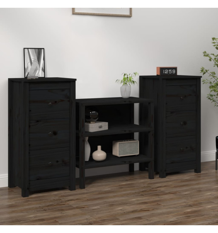 Buffets 2 pcs noir 40x35x80 cm bois massif de pin | Mobilier & Déco