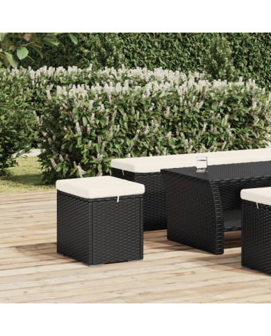 Pouf avec coussin noir 40x30x40 cm résine tressée | Mobilier & Déco