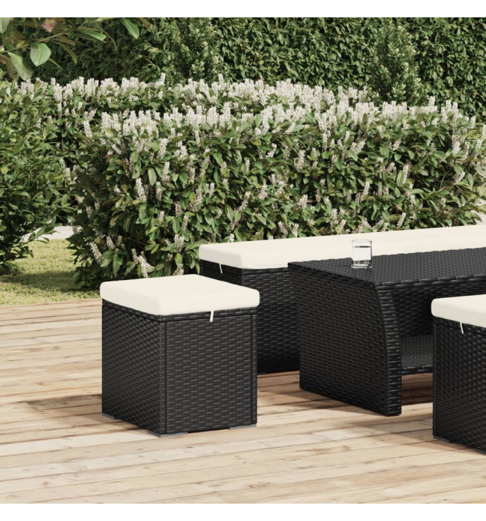Pouf avec coussin noir 40x30x40 cm résine tressée | Mobilier & Déco