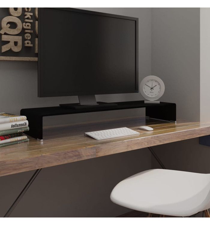 Meuble TV/support pour moniteur 100x30x13 cm verre noir | Mobilier & Déco