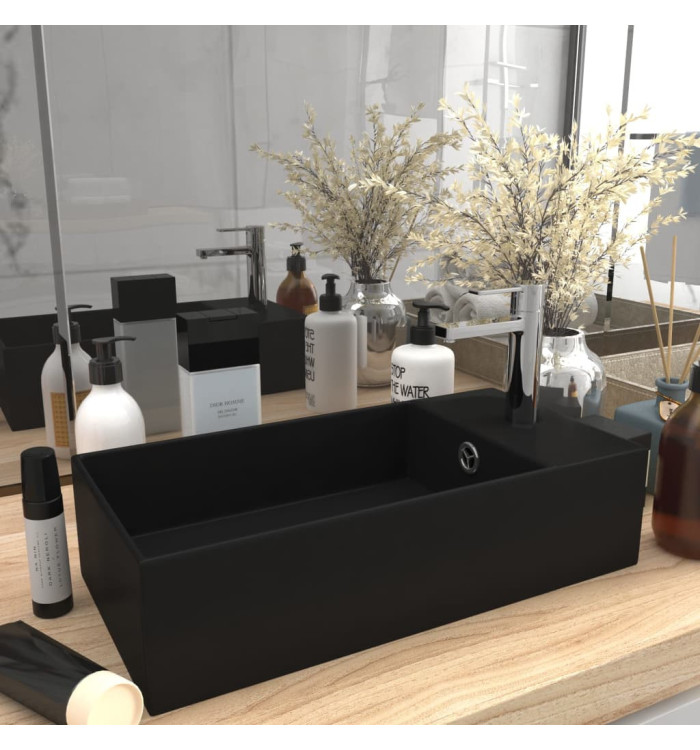 Lavabo de salle de bain avec trop-plein Céramique Noir mat | Mobilier & Déco