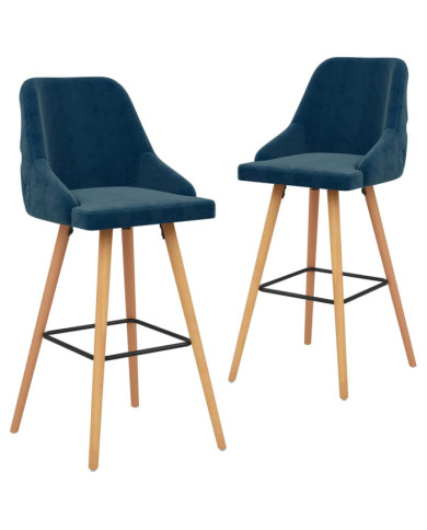 Tabourets de bar lot de 2 bleu velours | Mobilier & Déco