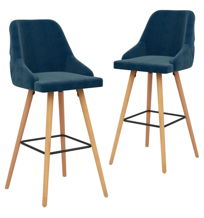 Tabourets de bar lot de 2 bleu velours | Mobilier & Déco