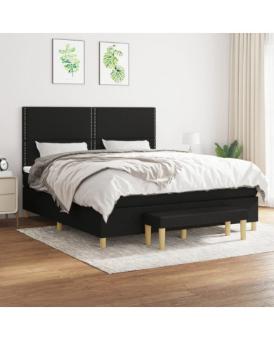 Sommier à lattes de lit avec matelas Noir 180x200 cm Tissu | Mobilier & Déco
