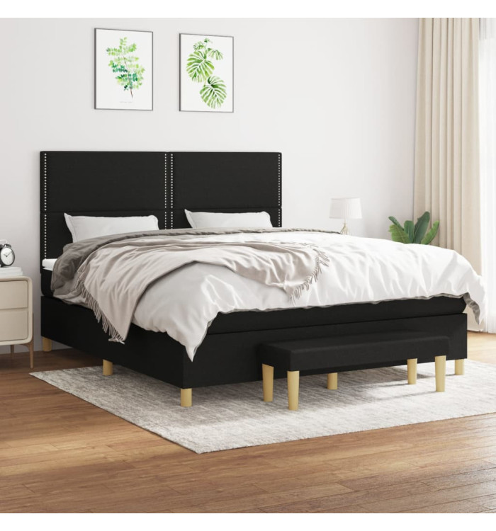 Sommier à lattes de lit avec matelas Noir 180x200 cm Tissu | Mobilier & Déco