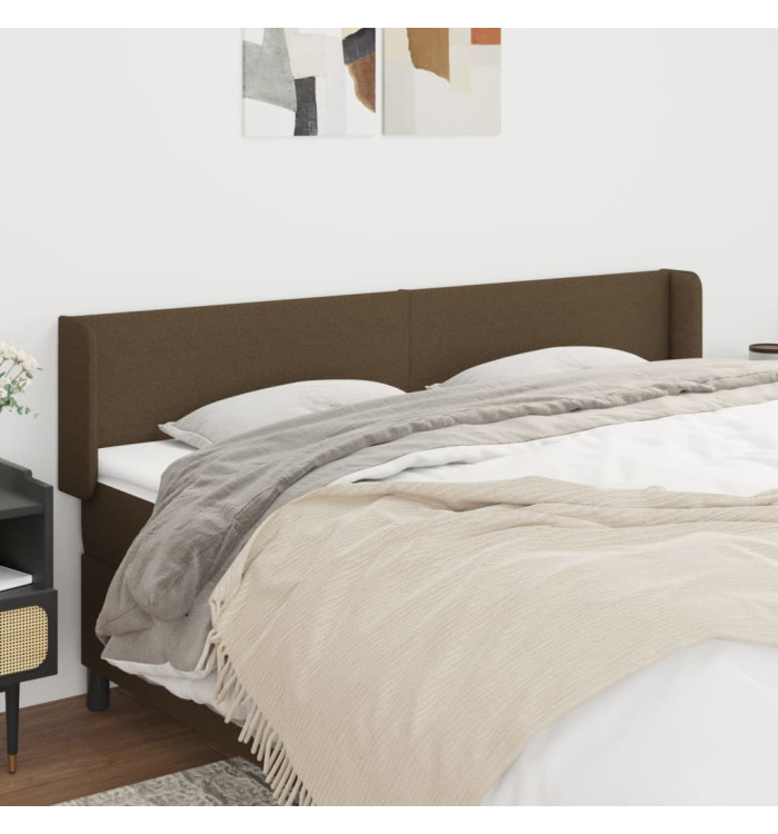 Tête de lit avec oreilles Marron Foncé 203x16x78/88 cm Tissu | Mobilier & Déco