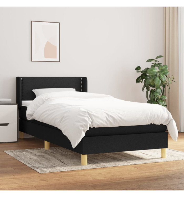 Sommier à lattes de lit avec matelas Noir 90x200 cm Tissu | Mobilier & Déco