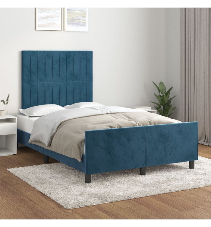Cadre de lit sans matelas bleu foncé 120x200 cm velours | Mobilier & Déco