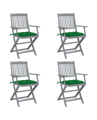 Chaises pliables d'extérieur lot de 4 et coussins Bois d'acacia | Mobilier & Déco