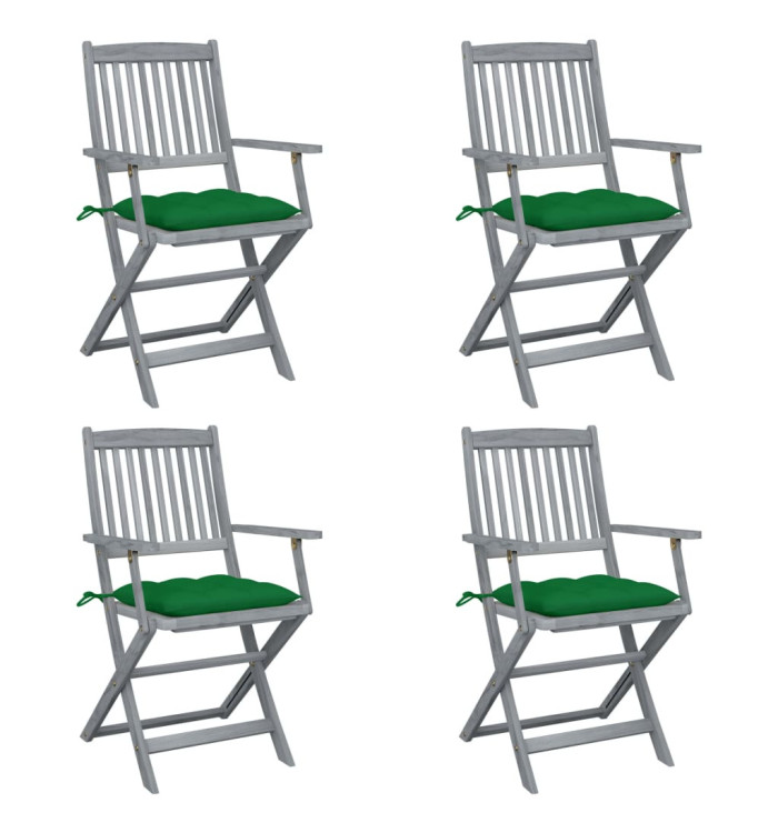 Chaises pliables d'extérieur lot de 4 et coussins Bois d'acacia | Mobilier & Déco