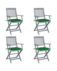 Chaises pliables d'extérieur lot de 4 et coussins Bois d'acacia | Mobilier & Déco