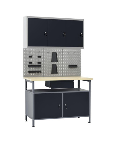 Établi avec 3 panneaux muraux et 1 armoire | Mobilier & Déco