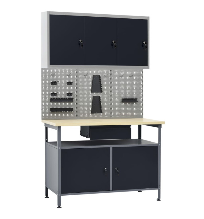 Établi avec 3 panneaux muraux et 1 armoire | Mobilier & Déco