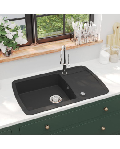 Évier de cuisine en granit Bac unique Noir | Mobilier & Déco