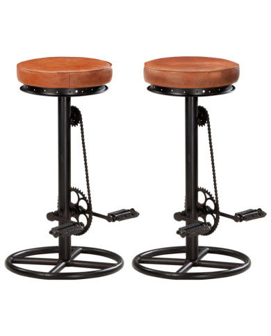 Tabourets de bar lot de 2 noir/marron cuir véritable de chèvre | Mobilier & Déco