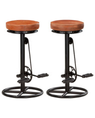 Tabourets de bar lot de 2 noir/marron cuir véritable de chèvre | Mobilier & Déco