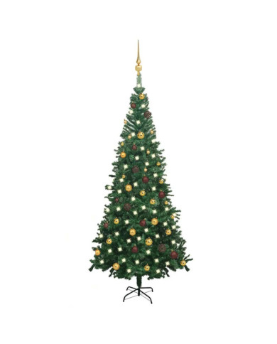 Arbre de Noël artificiel pré-éclairé et boules L 240 cm vert | Mobilier & Déco