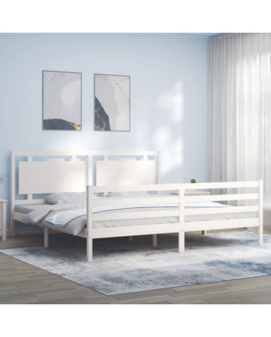 Cadre de lit sans matelas blanc bois massif | Mobilier & Déco