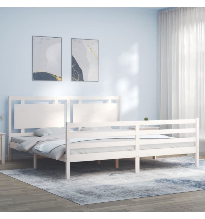Cadre de lit sans matelas blanc bois massif | Mobilier & Déco