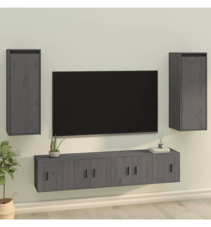 Armoires murales 2 pcs Gris 30x30x80 cm Bois de pin massif | Mobilier & Déco