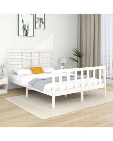 Cadre de lit sans matelas blanc bois massif 135x190 cm | Mobilier & Déco