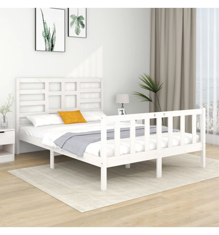Cadre de lit sans matelas blanc bois massif 135x190 cm | Mobilier & Déco