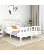 Cadre de lit sans matelas blanc bois massif 135x190 cm | Mobilier & Déco