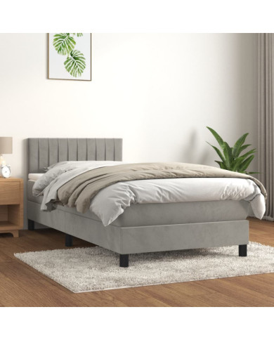 Sommier à lattes de lit et matelas Gris clair 90x200 cm Velours | Mobilier & Déco