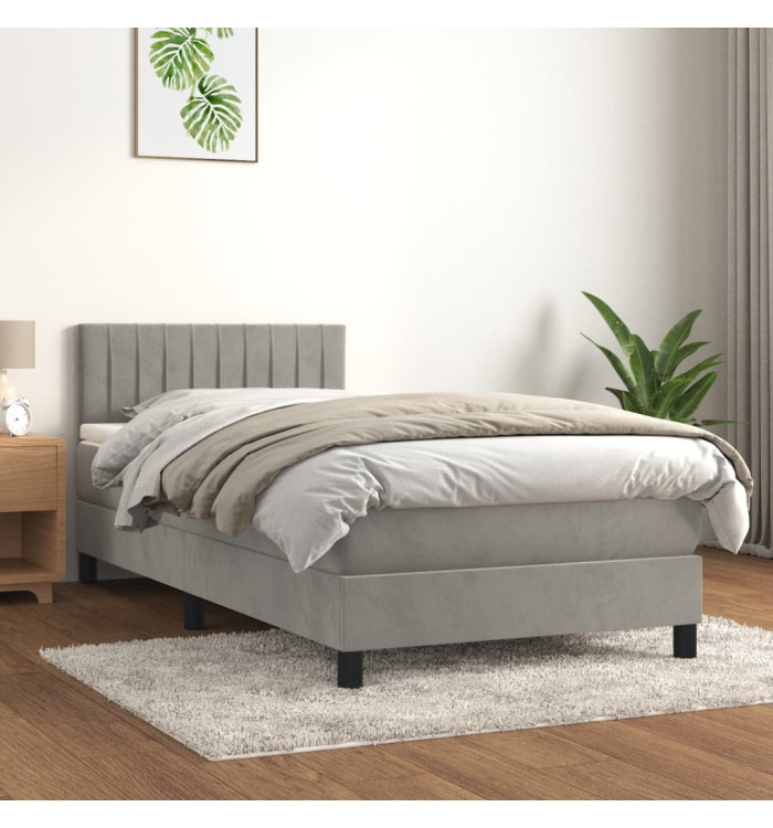 Sommier à lattes de lit et matelas Gris clair 90x200 cm Velours | Mobilier & Déco