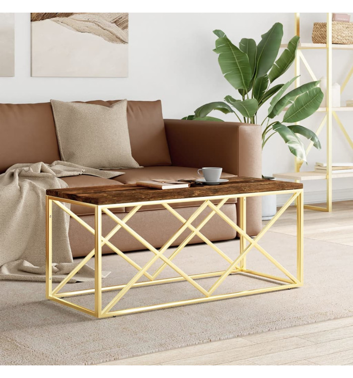 Table basse acier inoxydable et bois massif de récupération | Mobilier & Déco