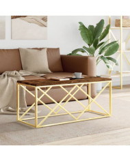 Table basse acier inoxydable et bois massif de récupération | Mobilier & Déco