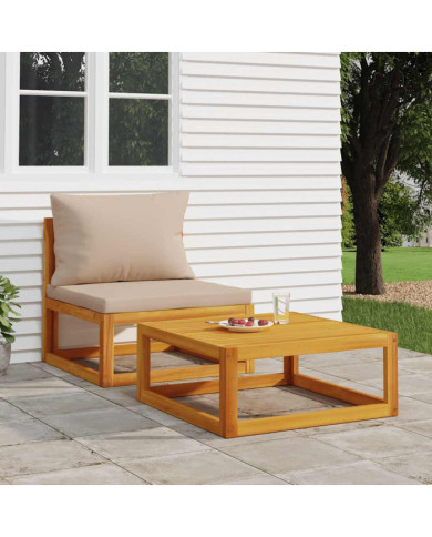 Salon de jardin avec coussins 2 pcs bois massif acacia | Mobilier & Déco