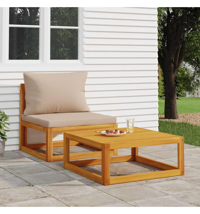 Salon de jardin avec coussins 2 pcs bois massif acacia | Mobilier & Déco