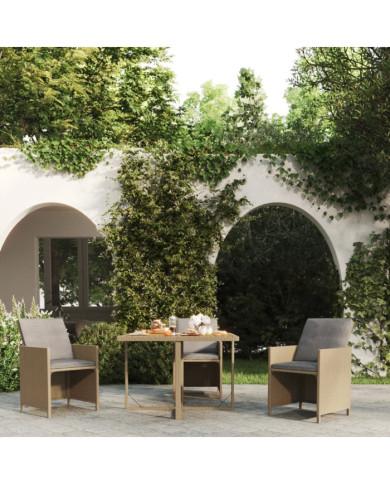 Table de jardin Beige 109x107x74 cm Résine tressée bois massif | Mobilier & Déco