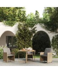 Table de jardin Beige 109x107x74 cm Résine tressée bois massif | Mobilier & Déco