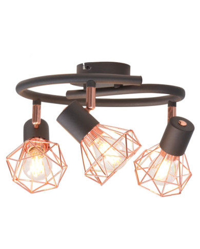 Plafonnier avec 3 projecteurs E14 Noir et cuivre | Mobilier & Déco