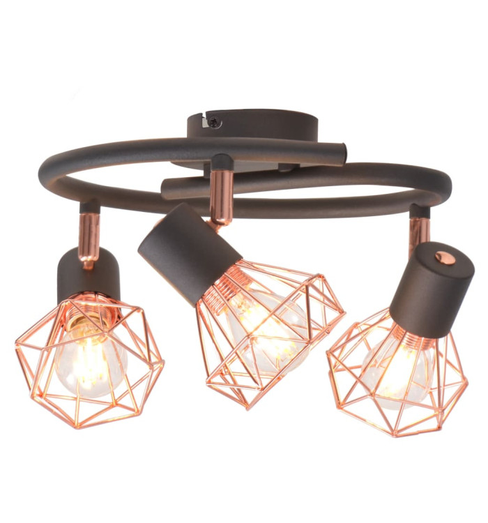 Plafonnier avec 3 projecteurs E14 Noir et cuivre | Mobilier & Déco