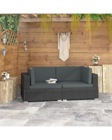 Chaises d'angles lot de 2 avec coussins Résine tressée Noir | Mobilier & Déco