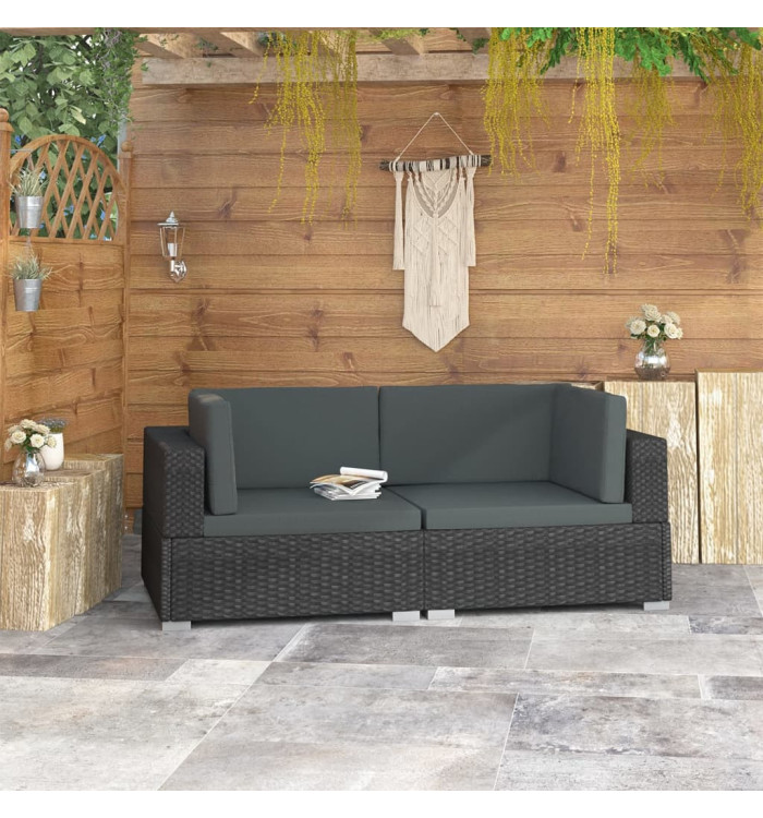 Chaises d'angles lot de 2 avec coussins Résine tressée Noir | Mobilier & Déco