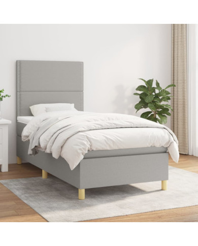 Sommier à lattes de lit et matelas Gris clair 90x190 cm Tissu | Mobilier & Déco