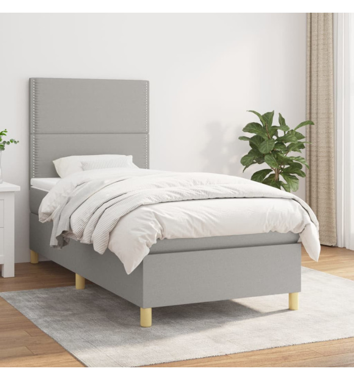 Sommier à lattes de lit et matelas Gris clair 90x190 cm Tissu | Mobilier & Déco