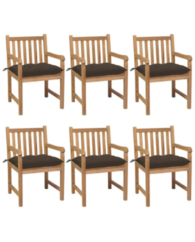 Chaises de jardin lot de 6 et coussins taupe bois teck solide | Mobilier & Déco