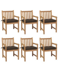 Chaises de jardin lot de 6 et coussins taupe bois teck solide | Mobilier & Déco