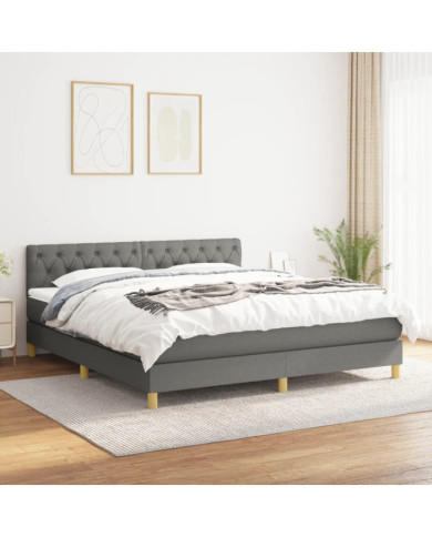 Sommier à lattes de lit avec matelas Gris foncé 160x200cm Tissu | Mobilier & Déco