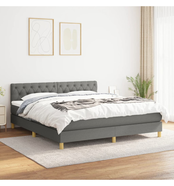 Sommier à lattes de lit avec matelas Gris foncé 160x200cm Tissu | Mobilier & Déco