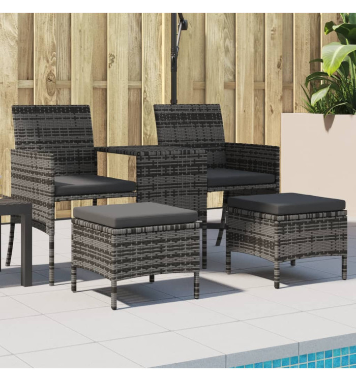 Canapé de jardin 2 places avec table et tabourets gris rotin | Mobilier & Déco