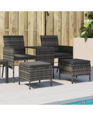 Canapé de jardin 2 places avec table et tabourets gris rotin | Mobilier & Déco