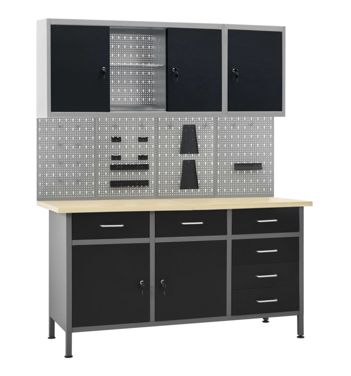 Établi avec 4 panneaux muraux et 2 armoires | Mobilier & Déco