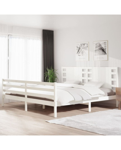 Cadre de lit sans matelas blanc 200x200 cm bois massif de pin | Mobilier & Déco