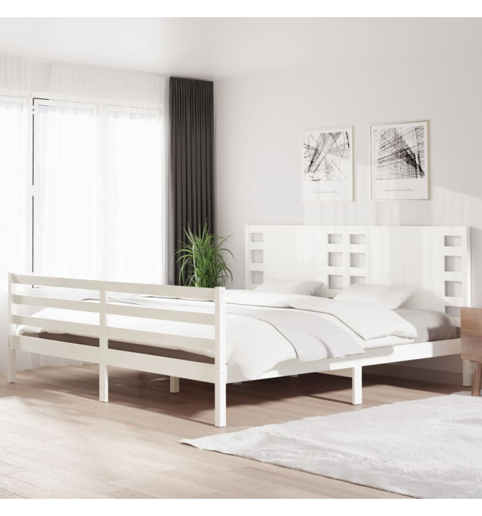 Cadre de lit sans matelas blanc 200x200 cm bois massif de pin | Mobilier & Déco